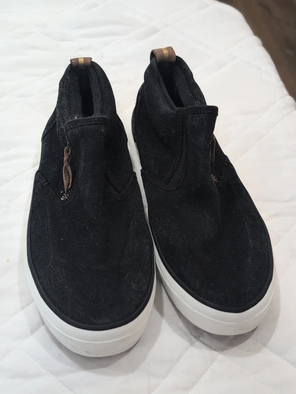 Sperry Women's Black Suede Slip-On Sneakers with White Sole